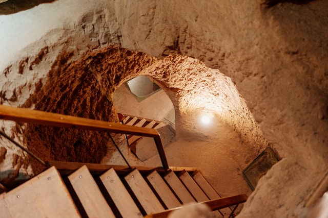 Narrow passage inside Cappadocia underground city